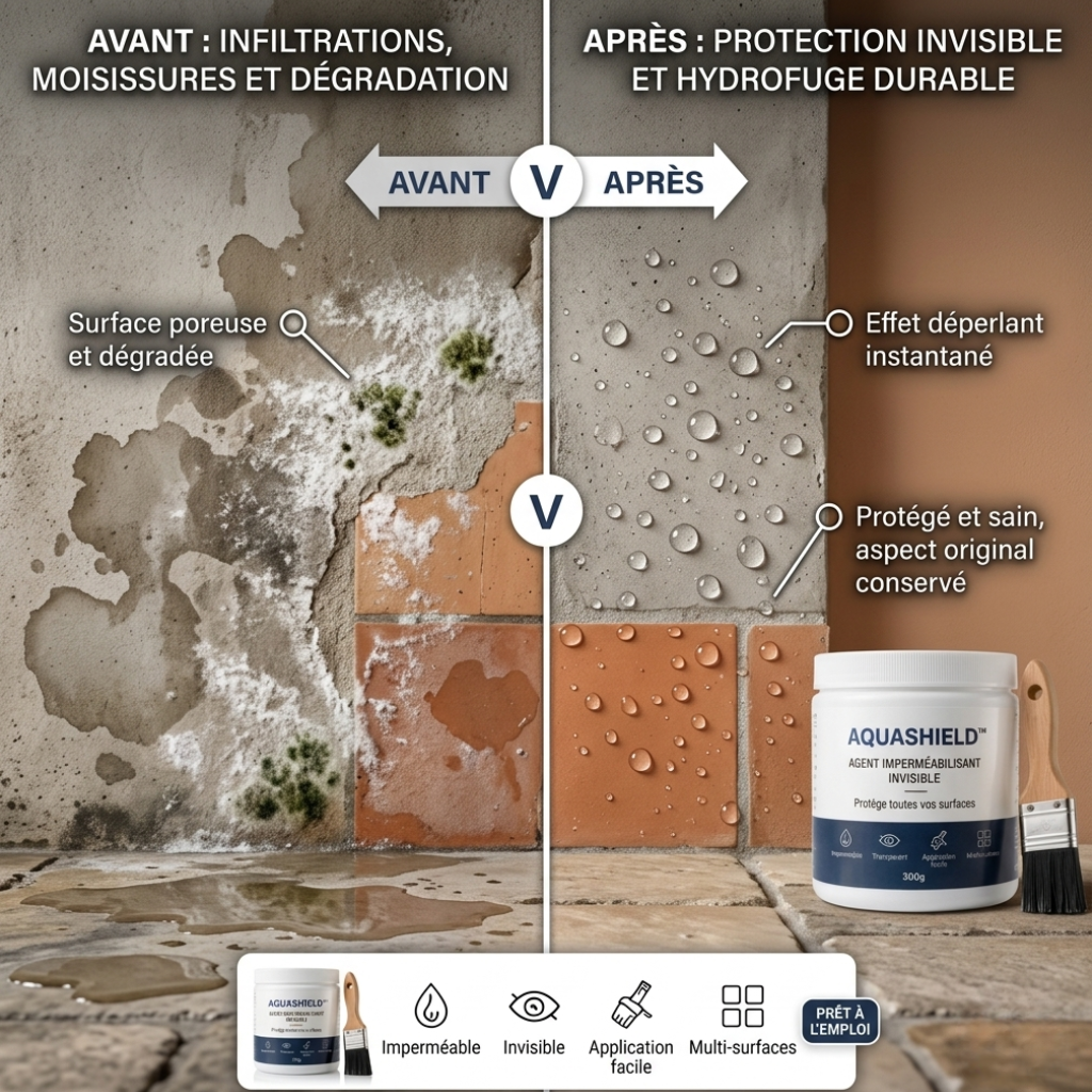 AquaShield - Avant après - infiltrations traitées - résultat invisible
