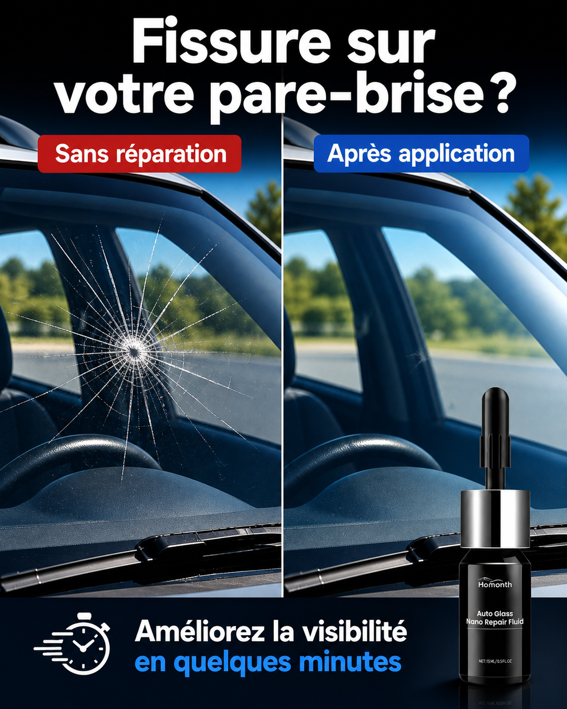 GlassFix™ – Kit de réparation pour petits impacts de pare-brise