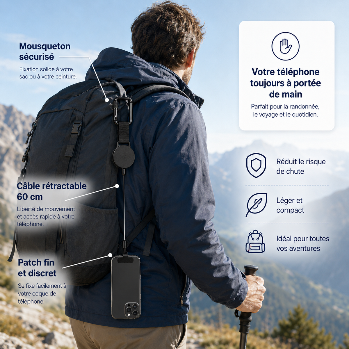 PhoneGuard™ – Support rétractable anti-chute pour téléphone