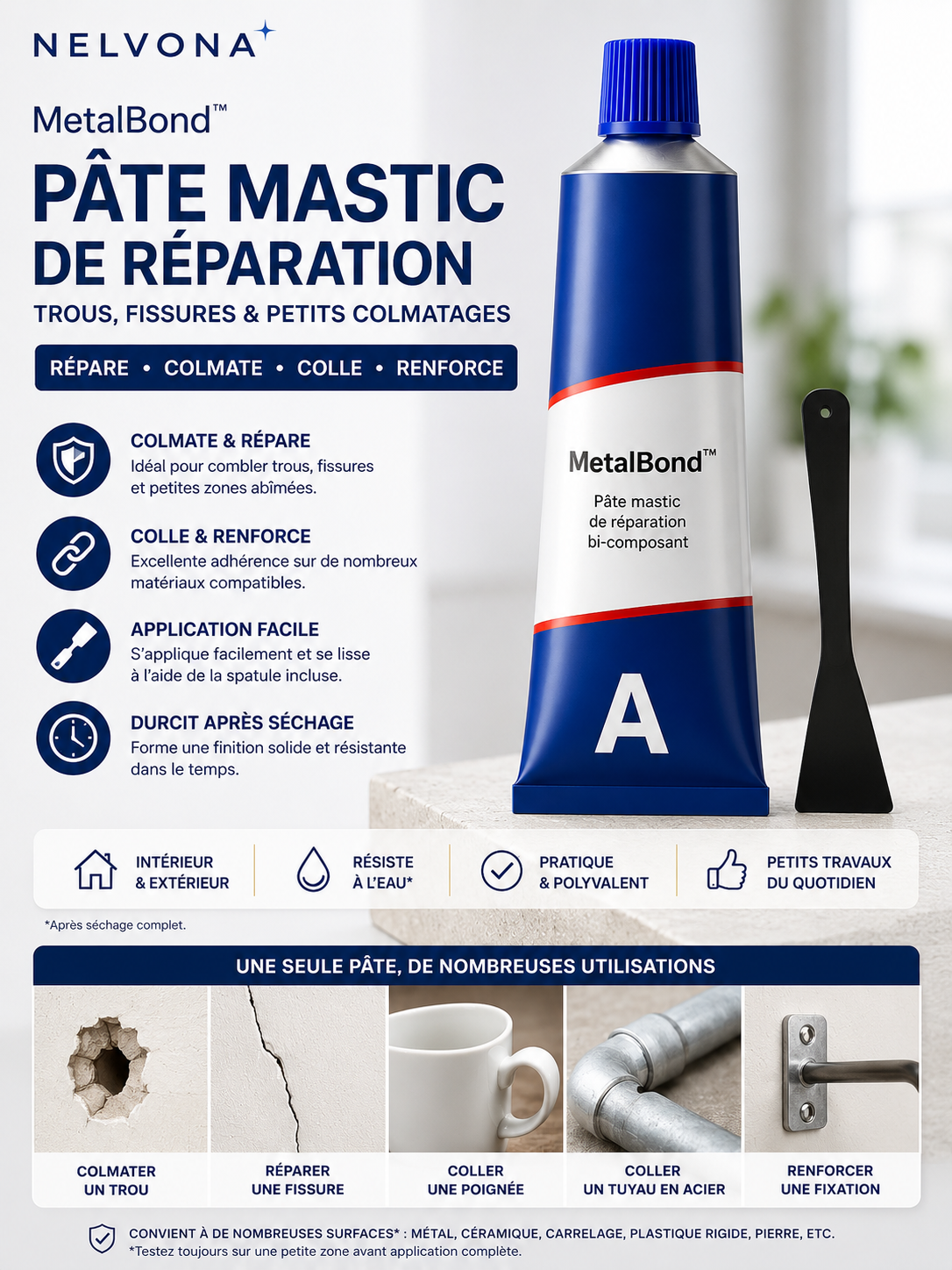 Metalbond™ – Pâte Mastic de Réparation pour Trous et Fissures