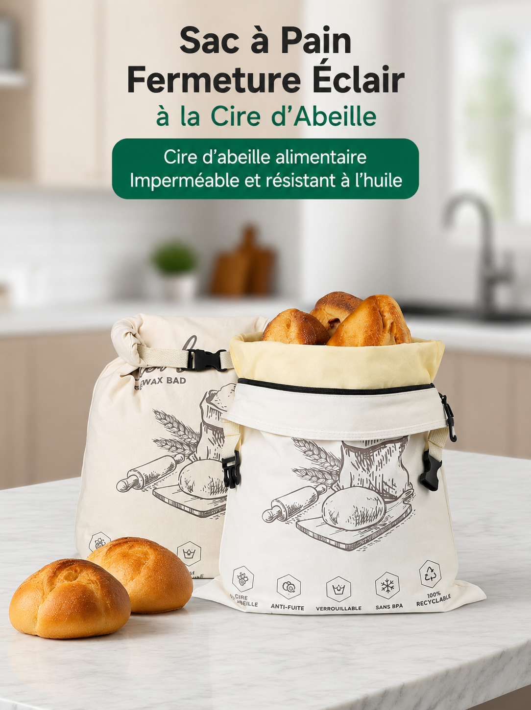 BeeBread™ – Sac à pain réutilisable en coton et cire d’abeille