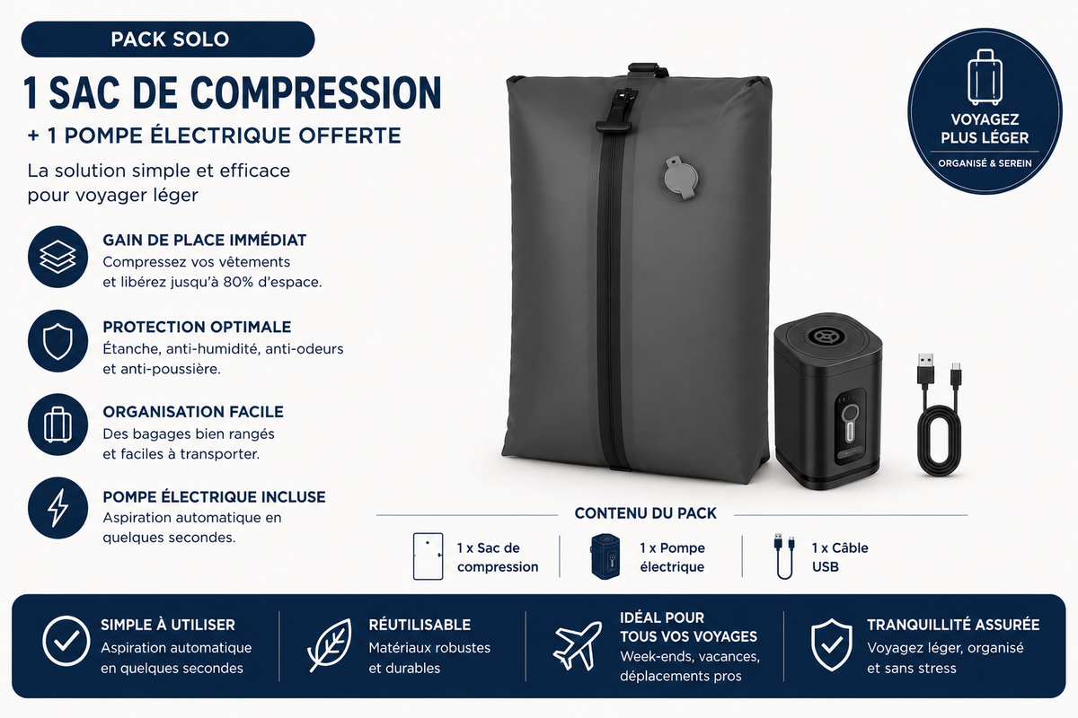 VakuStore™ – Sac de Compression Sous Vide 17L avec Pompe Électrique