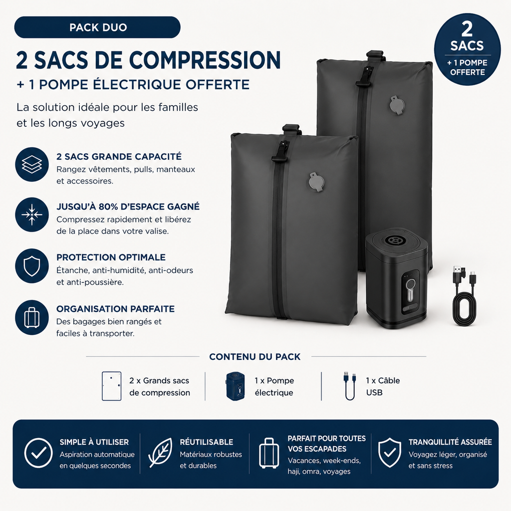 VakuStore™ – Sac de Compression Sous Vide 17L avec Pompe Électrique